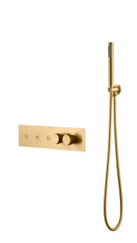 131-SYS-MG Смеситель FUSION TERMO с ручным душем MATT GOLD фото 131-SYS-MG Смеситель FUSION TERMO с ручным душем MATT GOLD